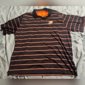 Anaheim Ducks NHL Polo Shirt Mens Size 2XL Orange Striped Short‎ Sleeves Antigua